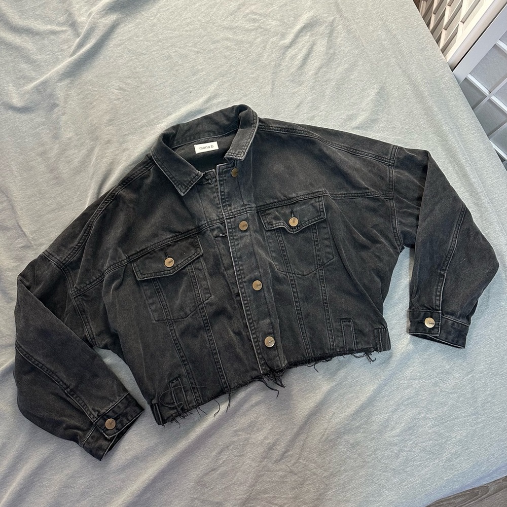 Mono B Black Cropped Denim Jean Jacket